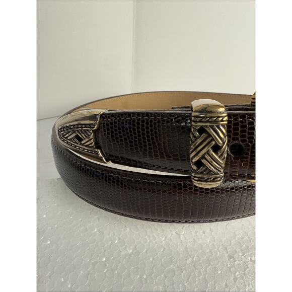 Brighton Women's L Leather Belt Brown‎ Two Tone Buckle Snake Pattern #38909 - Picture 2 of 6
